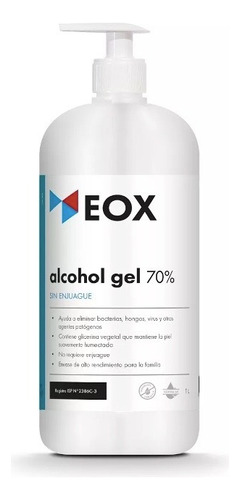 Alcohol Gel 70% Sin Enjuague Eox 1 Litro Con Válvula
