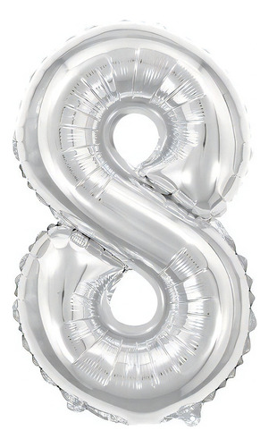 Balão Metalizado Numero 8 Com Vareta Nº16 Cor Prata