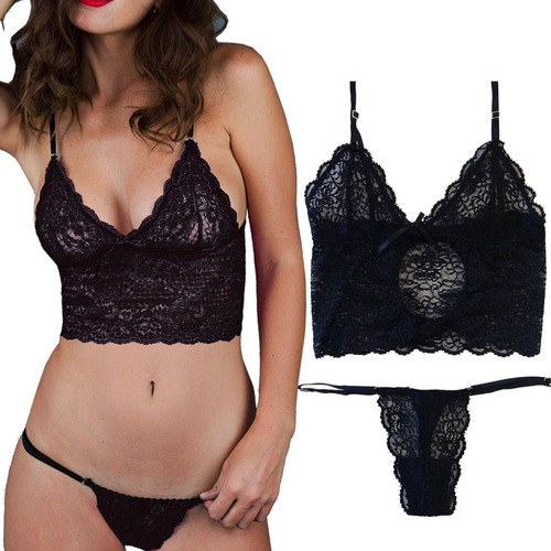 Conjunto Bralette Puntilla Encaje Lencería Secretos Intimos