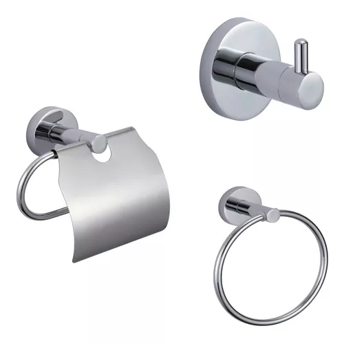 Combo Set Accesorios Baño 3 Piezas Metal Cromado Adhesivos