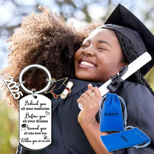 Llaveros De Graduación Clase De 2025 Regalos Con Caja Acero Plateado