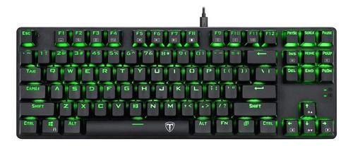 Teclado gamer T-Dagger Bora T-TGK313 QWERTY Outemu MK2 DIY Blue português Brasil cor preto com luz verde