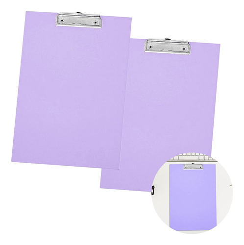Kit 2 Prancheta A4 Mdf Lilas Ofício Prendedor Metal Trabalho