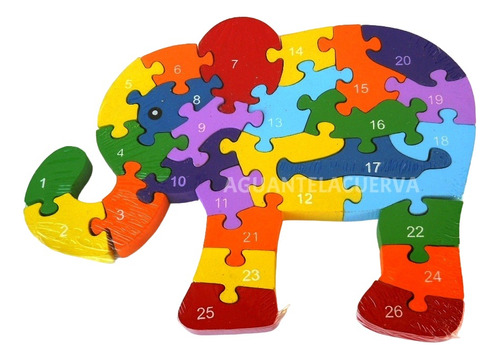Rompecabeza Elefante 3d Madera Pintado Numeros Y Letras 