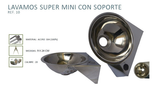 Imagen 2 de 2 de Lavamanos En Acero304 Con Soporte 24cm Innovaceros
