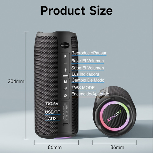 Bocina Bluetooth Portátil Foco My Lord S49 PRO Altavoz Impermeable Subwoofer 30 W Color Negro