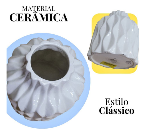 Vaso De Ceramica Branco Com Desenhos Em Textura - Btc Zq3026