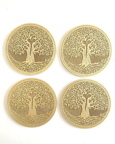 Posavasos Mdf Redondo Árbol De La Vida Lb. Color Dorado