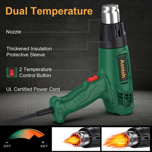 Pistola De Calor, Kit De Pistola De Aire Caliente Asnish Con
