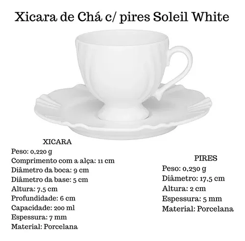 Xícara De Chá Com Pires Soleil White 200Ml - Oxford - Porcelana