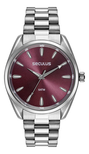 Relógio Feminino Seculus 77287l0svns3 Prateado Rosé Roxo Fundo Rosa