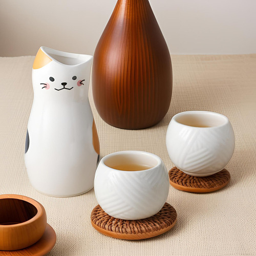 A Juego De Vasos De Cerámica For Botella De Sake, Vasos De