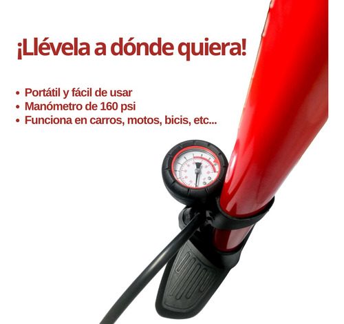 Imagen 3 de 4 de Bomba Para Bici/moto/carro Con Manómetro