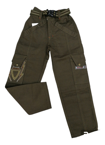 Pantalón Dril Verde Militar Talla 8 Para Niño