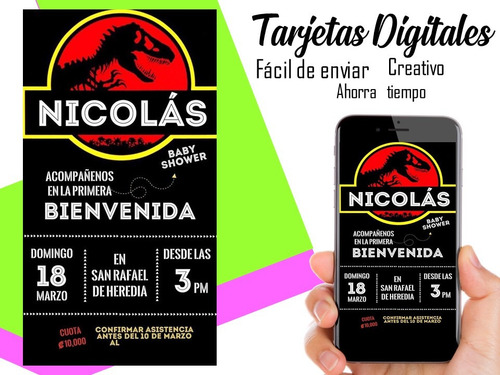 Invitación Digital Dinosaurio, Baby Shower, Cumpleaños Y Mas