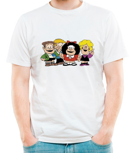 Remera Blanca Mafalda Amigos Hombre Mujer Niños Premium -