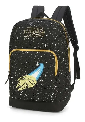 Mochila Juvenil Masculina Costas Nave Star Wars Grande Preta ...
