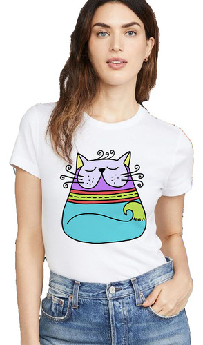 Remera Dama Mujer Street Mariposa Colorida Gato Arcoíris 12