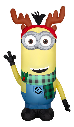 Minion Inflable De Navidad Kevin Con Cuernos Y Bufanda Verde