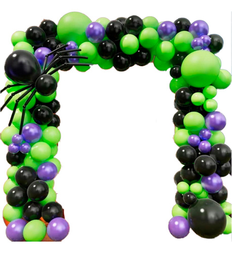 Globos Arco Halloween Niños Araña Negro Morado Verde