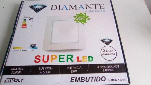 Lámpara LED cuadrada 30x30 25W LED de color súper blanco incrustado 110V/220V (Bivolt)