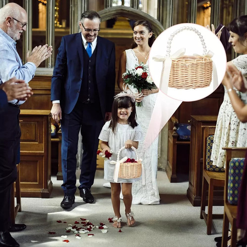 Cesta De Mimbre Para Niñas Con Flores Para Boda