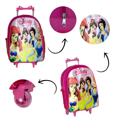 Mochila Infantil Feminina Rodinha Princesas Barata Toys 2u