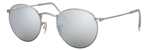 Anteojos de sol Ray-Ban Round Flash Lenses Standard con marco de metal color polished silver, lente silver de cristal flash, varilla polished silver de metal - RB3447