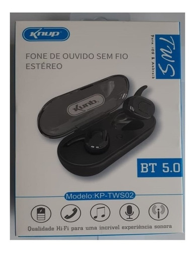 Fone De Ouvido Bluetooth Sem Fio - Tws-02 Knup - Preto