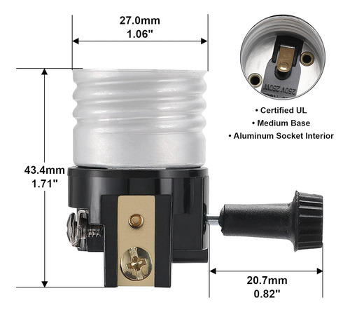 Enchufe De Luz E26/e27 Con Perilla De Interruptor, Pack 2 Un
