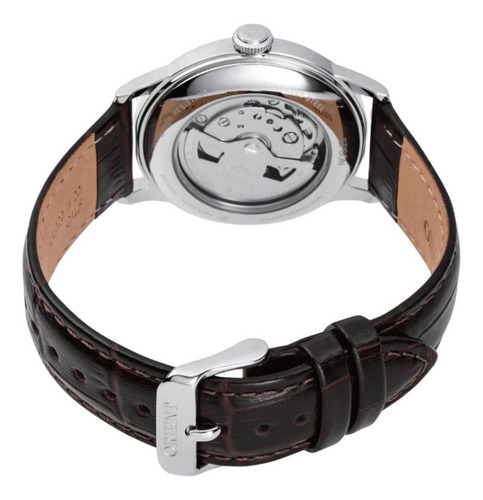 Relogio Orient Bambino Automatico Ra-ac0m04y30b Correia Marrom Bisel Prateado Fundo Champanhe