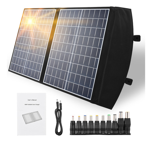 Kit De Panel Solar Portátil De 60 W, Cargador Solar Plegable