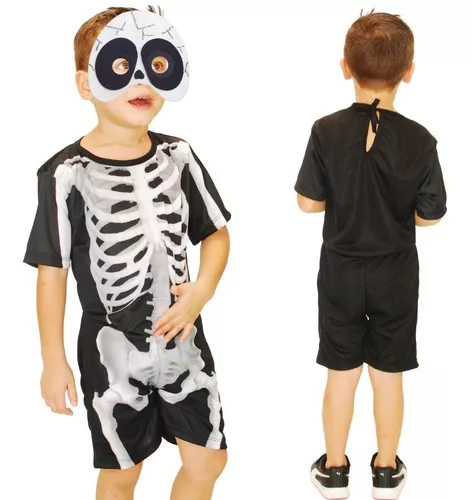 Fantasia de Halloween Infantil Masculina Esqueleto Mariachi Curto Com  Máscara