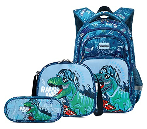 Wawakube 3pcs Boys Dinosaur Backpack Set With Lunch Tflm2