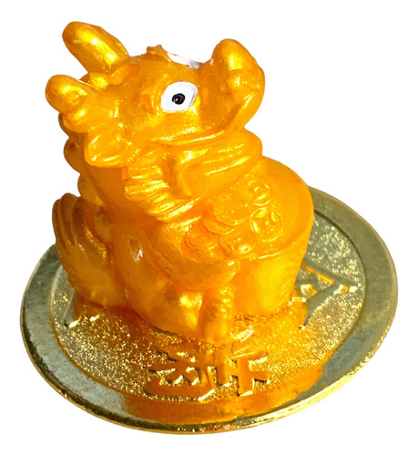 Amuleto Dragon Con Moneda Año Chino Feng Shui Dorado Metal