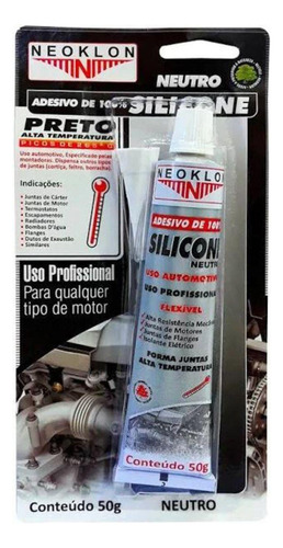 Silicone Neutro Alta Temperatura 50g Neoklon Preto Uso Profissional Para Junta Motor Radiador Flanges Fornos