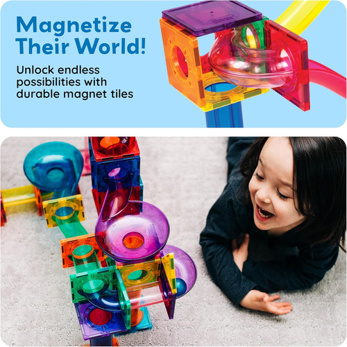 Picassotiles 70 Pcs Marble Run Maze Race Track Magnetic T...