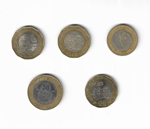 Moneda Conmemorativa 10 Y 20 Pesos: 5 Monedas