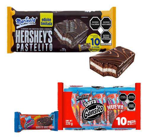 Marinela Hersheys Pastelito 10 Pzs + Barra Gansito 10pzs