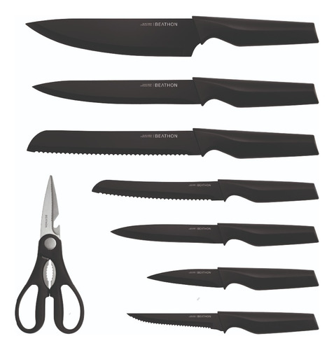 Set 14 Cuchillos Cocina Acero Inoxidable Negro Beathon