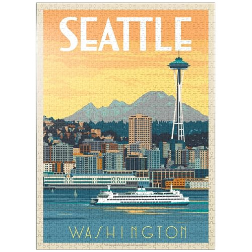 Seattle, Wa: Ferry, Vintage Poster - Premium 1000 Piece Jigs