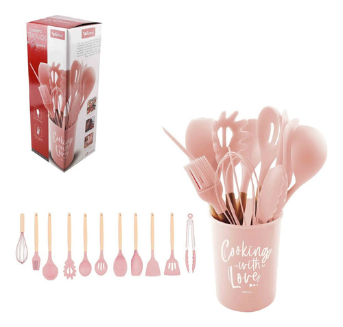 Conjunto Utensílios Cozinha Silicone + Porta Talheres 12 Pçs