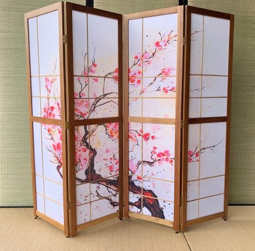 Biombo Com 4 Folhas - Estilo Japones