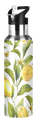 Vintage Floral Limon Fruta Deporte Botella Agua Aislada Flor