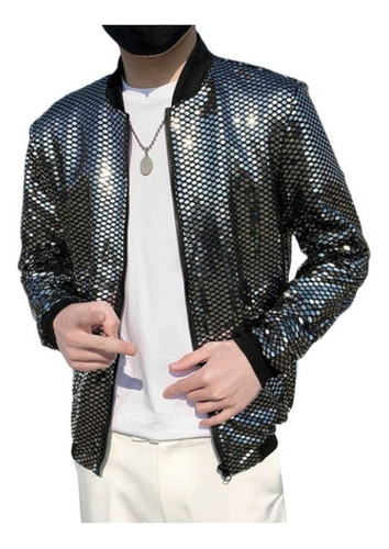 Chamarra Bomber Lentejuelas Brillantes Hombre Abrigo Hip Hop