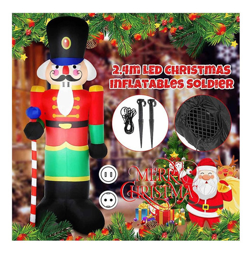 Figura Navideña Inflable Cascanueces Soldado Juguetones 2.4m