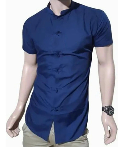 Camisa Hombre Manga Corta Casual Con Botones De Estilo Chino