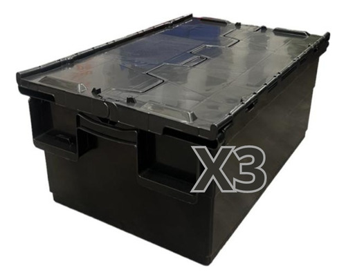 Caja Con Tapa Apilable X3 Plástico Reforzado 46 Lts Sufin