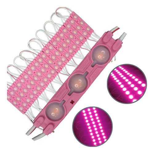 20 Módulos 3 Leds Luminoso 1.5w 12v Ip67 Rosa