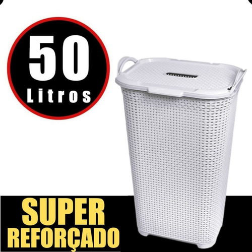 Cesto Roupa Suja Limpa Organizador Branco Multiuso 50lt